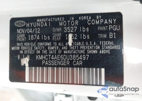 2013 Hyundai Accent Gls z USA, uszkodzony, nr VIN KMHCT4AE6DU385497